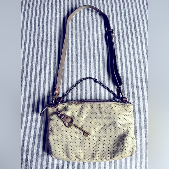 Fossil brown and off white leather crossbody purse - lots of compartments. - Picture 2 of 7